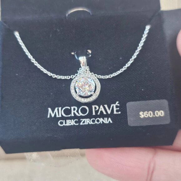 Micro Pave Necklace Cubic Zirconia Silver Tone Fashion Jewelry Khols NWT $60 - Picture 2 of 12